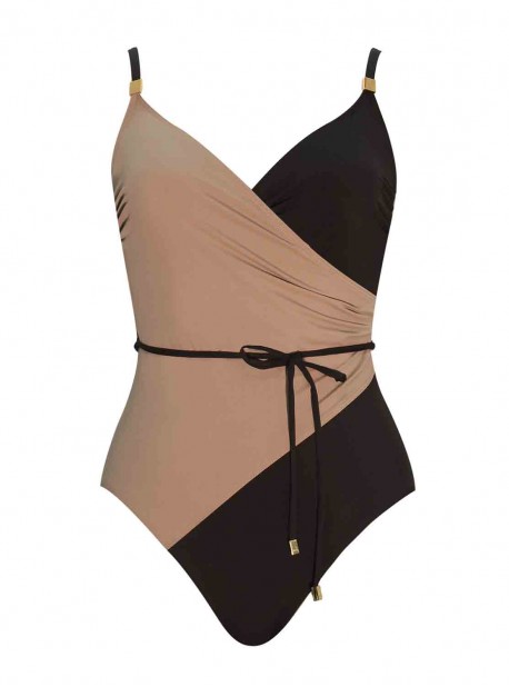 Maillot de bain 1 pièce Solitaire Misty - Noir et Marron - Amoressa