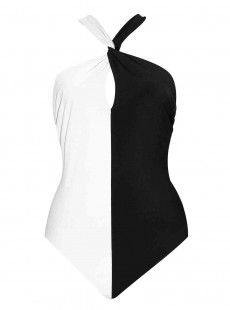 Maillot de bain lissant 1 pièce Jinx Twist Noir et Blanc - Domino - Amoressa