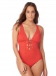 Maillot de bain lissant 1 pièce corset plongeant Cassiopeia Rouge - Stellar - Amoressa