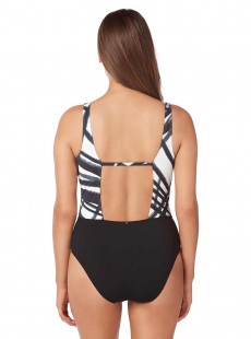 Maillot de bain lissant 1 pièce plongeant Ursa Noir et Blanc - Comet - Amoressa	