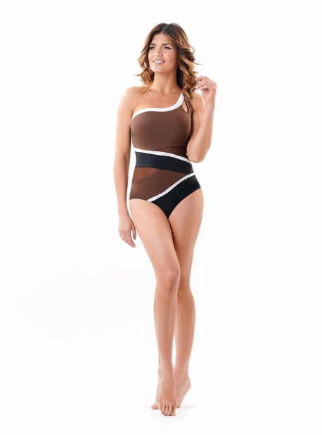 Maillot de bain sculptant 1 pièce Miracolors Althea - Blanc Noir Marron - Miradonna 	