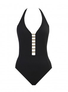 Maillot de bain lissant 1 pièce plongeant Lyra Noir - Meridian - Amoressa