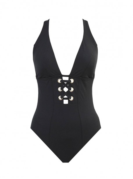 Maillot de bain lissant 1 pièce corset plongeant Cassiopeia Noir - Stellar - Amoressa