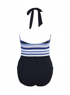 Maillot de bain lissant 1 pièce plongeant Gaea bleu et blanc - Mykonos - Amoressa