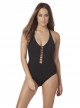 Maillot de bain lissant 1 pièce plongeant Lyra Noir - Meridian - Amoressa	