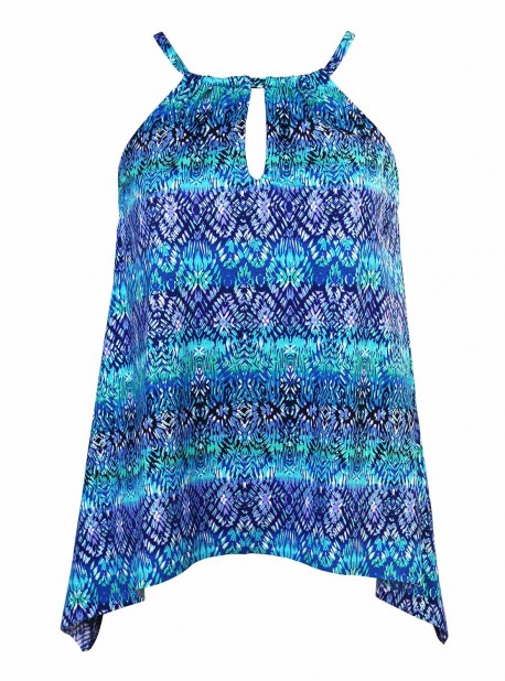 Peephole Tankini Top Bleu - Blue Curacao - "M" - Miraclesuit swimwear