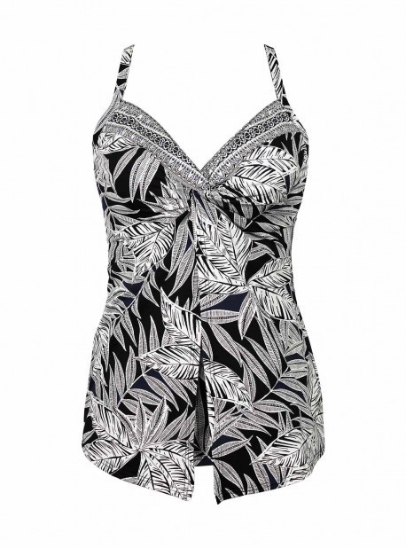 Love Knot Tankini Top Imprimés Noir et Blanc - Fronds With Benefits - "M" - Miraclesuit swimwear