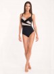 Maillot de bain sculptant 1 pièce Nemesis noir et beige - Lurex Lines - Miradonna