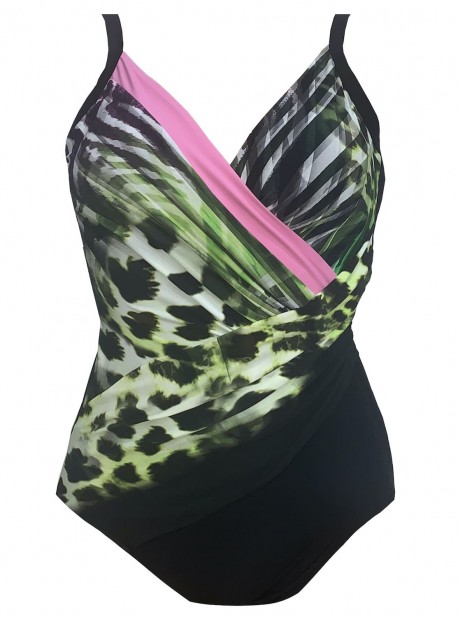 Maillot de bain sculptant 1 pièce Athena léopard vert - Eden - Miradonna