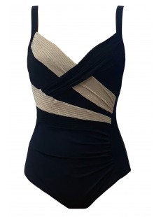 Maillot de bain sculptant 1 pièce Nemesis noir et beige - Lurex Lines - Miradonna