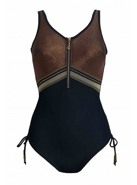 Maillot de bain sculptant 1 pièce Diana Laces bronze - Metallic Gros - Miradonna